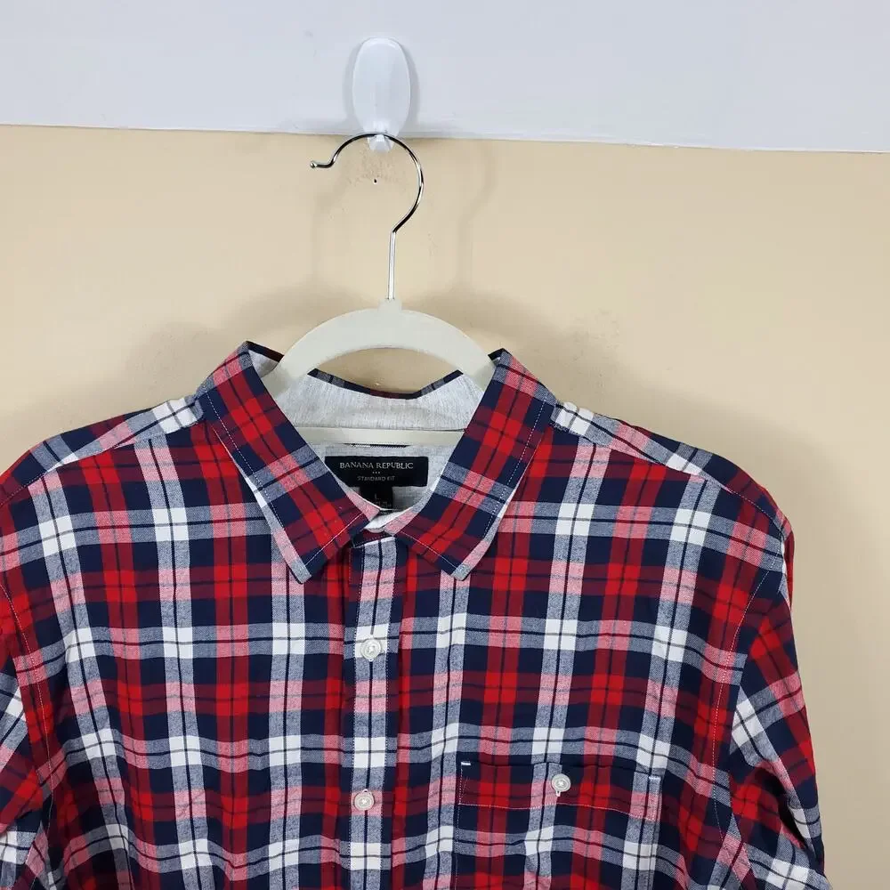 Banana Republic Plaid Standard Fit Button Up Shirt Size L